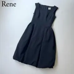 美品　Rene ルネ　ドレス　バルーンワンピース　タックプリーツ　ネイビー　32