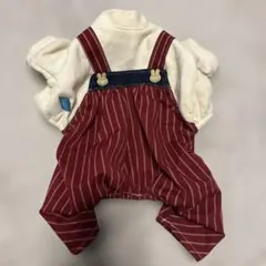 犬服 赤と白のストライプ オーバーオール