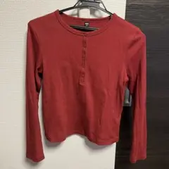 ユニクロ リブヘンリーネックT RED Mサイズ