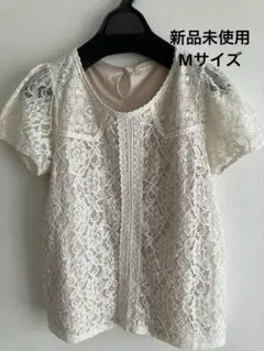 【新品未使用】花柄レース 半袖トップス　 アイボリー　Mサイズのサムネイル