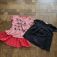 女児 赤と白のストライプチュニックと黒トップスの2点セット130