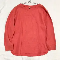 【ユニクロ】ワッフルTシャツ 綿混 ラウンドヘム Vネック 長袖 カジュアル L