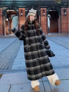 ENVMY新品ロングチェックコート レディース 冬物 アウター 防寒 おしゃれ