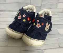 ミキハウス デニム色ウサギ刺繍 ベビーシューズ ファーストシューズ