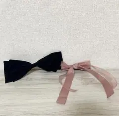 ヘアアクセサリー2点セット 黒リボン ピンクリボン バンスクリップ 韓国