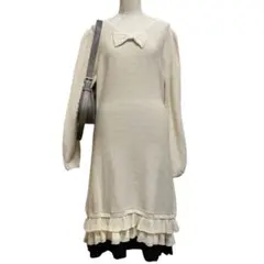 リボン フリルニットワンピース　フェアリーグランジ 森ガール ナチュラルガーリー