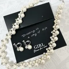 GIRL パール ネックレス イヤリング セット ビジュー 結婚式 パーティー
