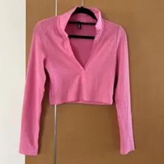 H&M ピンク クロップド長袖 Tシャツ S