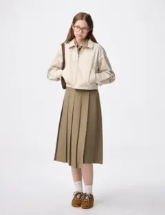 【3XL】GU ラッププリーツミディスカート+E ベージュ