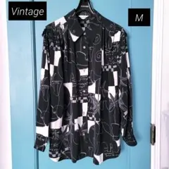 レディース　総柄ブラウスシャツ　 ヴィンテージ　レトロ　美品　M