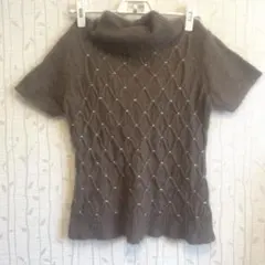 カネボウ　ブラウン　セーター　半袖　モヘア　ハイネック　ニット