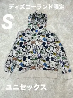 【美品】東京ディズニーリゾート限定 総柄 ジップアップパーカー Sサイズ