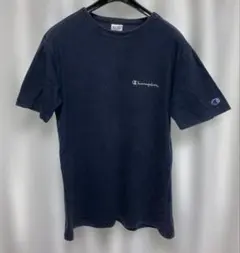 【Champion】 Tシャツ ロゴ刺繍　Ｌ　半袖　綿100% ネイビー 紺