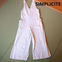 SIMPLICITE ホワイトリネンサロペット Vネック フリーサイズ