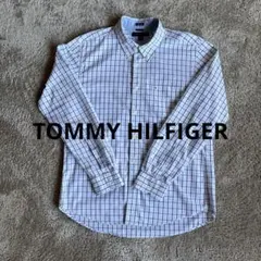 TOMMY HILFIGER 長袖 白×ブルー系チェックシャツ　L