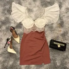 キャバドレス　レースフリルタイトドレス