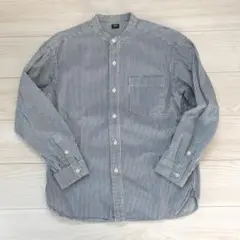 ユニクロ　ヒッコリーオーバーサイズスタンドカラーシャツ　サイズS ブルー