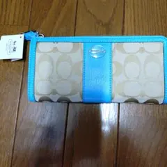 COACH 長財布 青 ベージュ