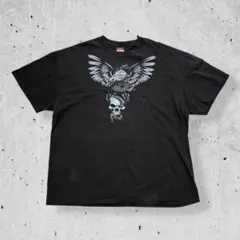 ハーレーダビッドソンTシャツ黒イーグルスカルドクロ2019年製ゆるだぼ古着XXLのサムネイル