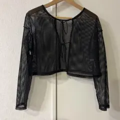 メッシュ ブラック クロップドカーディガン