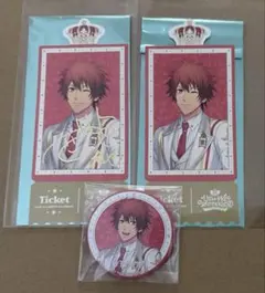 チケット風カード2種、ジュエリー缶バッジ　 一十木音也　ワンダーランド