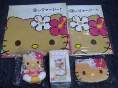 サンリオクジ 日焼けキティ マスコット 顔形ポーチ他 5点 ハローキティ当りくじ