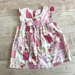 パンプルムース いちご柄 パッチワーク風 ワンピース 90cmのサムネイル
