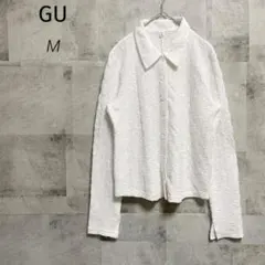 GU ジーユー【M】ふくれジャガードシャツ 長袖ブラウス ホワイト ストレッチ