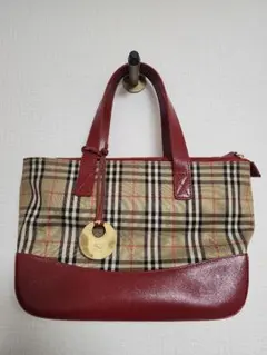 BURBERRYチェック柄レザートートバッグ