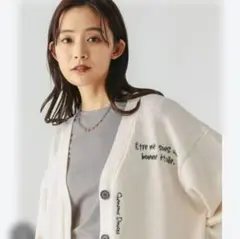 難あり　GLOBAL WORK　ロゴ刺繍Vネックカーディガン　アイボリー　L
