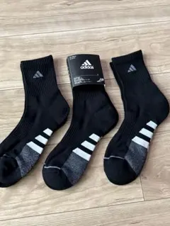 adidas ブラック スポーツソックス 3足セット 24-26cm