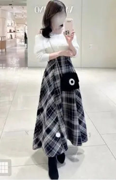 ツイードチェックフレアロングスカート[tu1431] Lサイズ 未使用タグ付