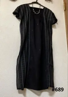 #689 着物　リメイク　チュニック　ジレ　透け感あり　ハンドメイド　ブラック系