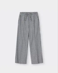 【GU】チェックイージーセミワイドパンツ（M・黒）美品