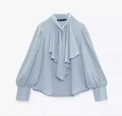 の*ん様 ZARA フリル付きライトブルーシャツ XS