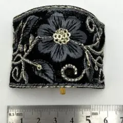 ⭐️ポニーフックインド刺繍ヘアカフ約縦4x横8cmソフトワイヤー入り裏茶