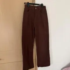 ブラウン ハイウエスト ストレートパンツ