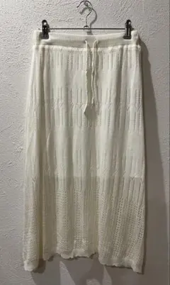 [新品]LICORICE ホワイト系 編み込み模様 ニット ロングスカート M