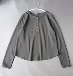 Ranan ラナン ワッフル ヘンリーネック 長袖 カットソー 黒 L