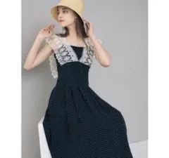 マーキュリーデュオ レースラッフルロングドレス ドット ブラック S