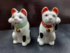 レトロ招き猫2体 陶器人形 江戸期 明治 大正 昭和 縁起物 風水スピリチュアル