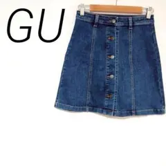 GUデニム Aラインミニスカート ボタンフロント カジュアル　伸縮性　M