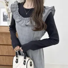 apres jour アプレジュール 裾フリルサロペット グレー チェック