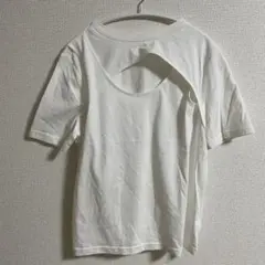ホワイト バックオープン Tシャツ　半袖　着回し　春夏　シンプル　無地　978のサムネイル
