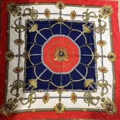 エルメス　スカーフ　HERMES カレ　赤　ネイビー　ヴィンテージ