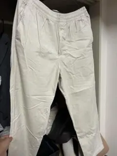 クリーム色リブパンツ ウエストゴム
