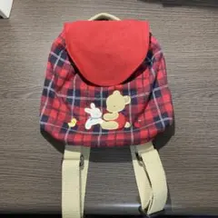 familiar 赤いチェック柄リュック クマ刺繍