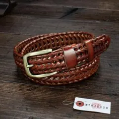 編み込み 牛革 イタリアンレザー メッシュ メンズ 本革 ベルト 茶 ブラウン