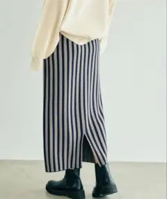 LEPSIM 12ゲージストライプニットスカート ネイビー フリーサイズ