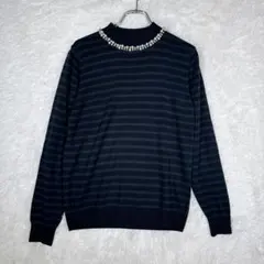 earth music&ecology パール付きボーダーニット L ネイビー